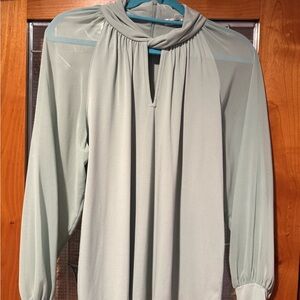 Calvin Klein Lught Sage Green Long Sleeve Blouse with Twisted Neck Accent